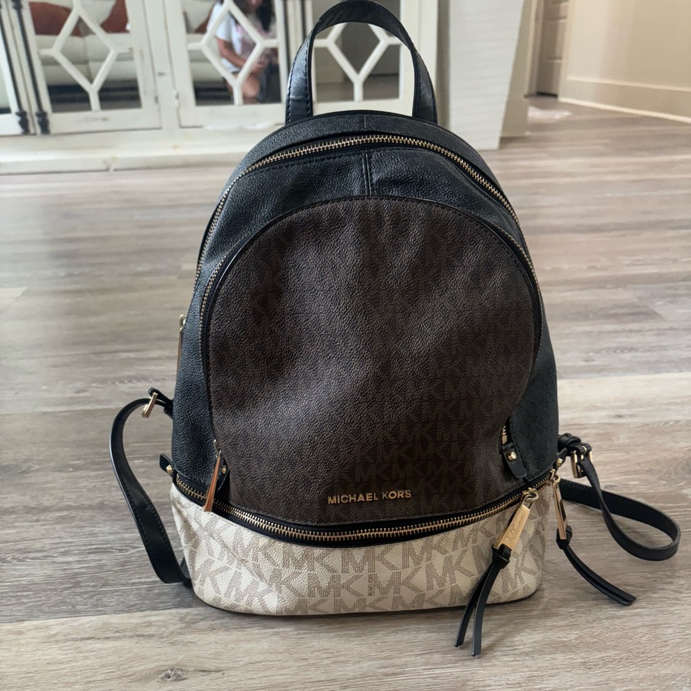 Michael Kors Black and Tan Backpack